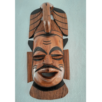 104 Masque Africain en Bois – Visage Rieur Naturel 33 × 14 cm