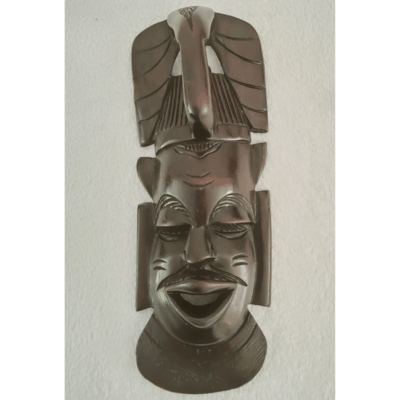 Masque Africain en Bois – Visage Rieur 32 × 13 cm