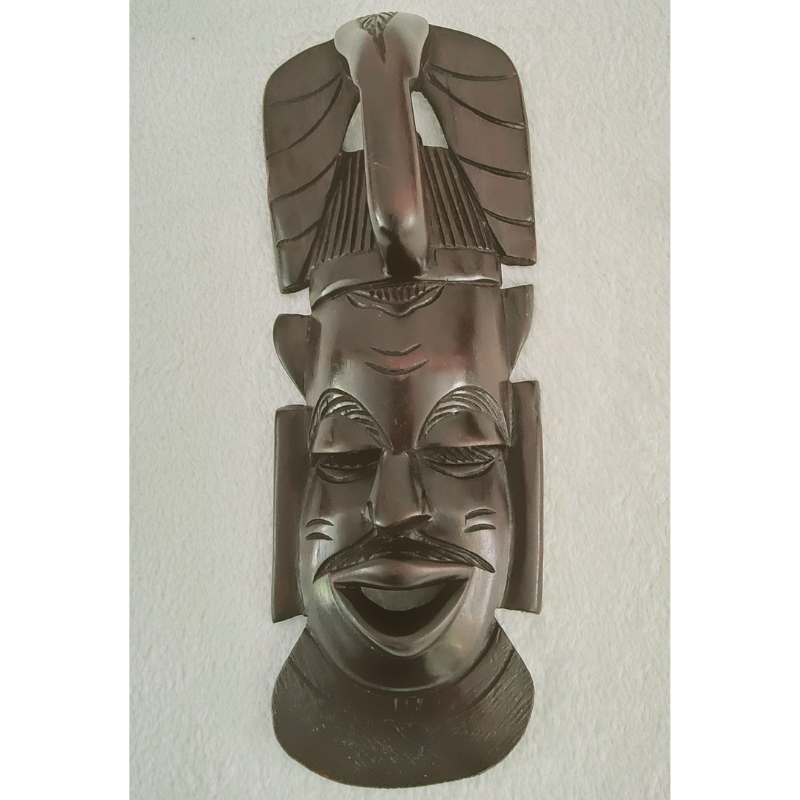 Masque Africain en Bois – Visage Rieur 32 × 13 cm