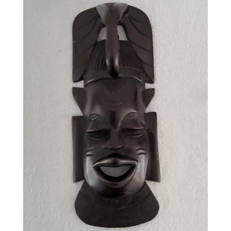 Masque Africain en Bois – Visage Rieur 32 × 13 cm
