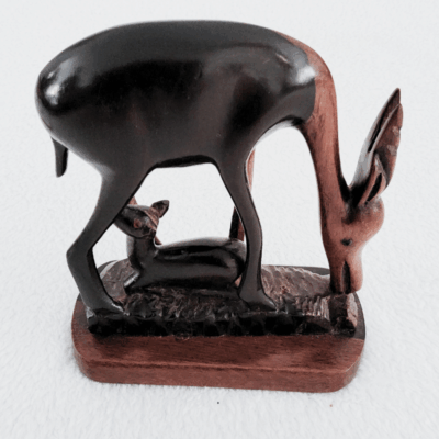 Sculpture en Bois Ébène -  « Gazelle & Faon »  12 × 12 cm