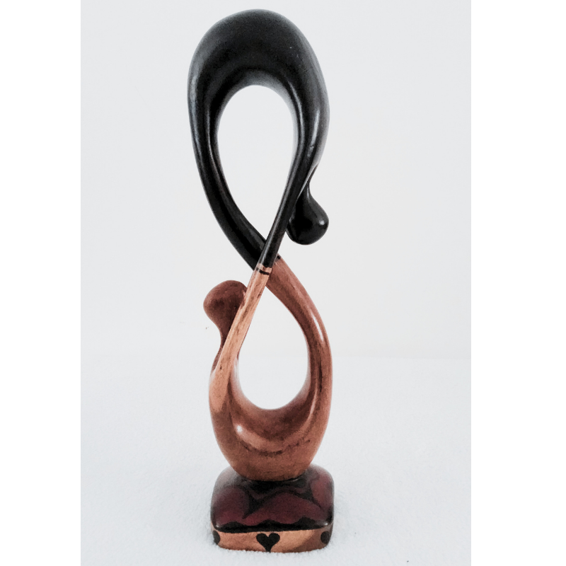 Sculpture en Bois « Couple Entrelacé » – Élégance Infinie en Bois Bicolore 37 cm