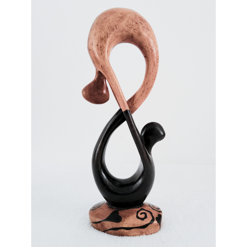 Sculpture en Bois « Couple Entrelacé » – Bois Bicolore 28 cm