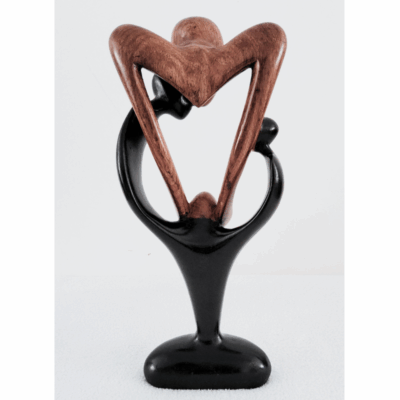 Sculpture en Bois « Family » – Cœur Parent-Enfant en Bois Bicolore 38 cm