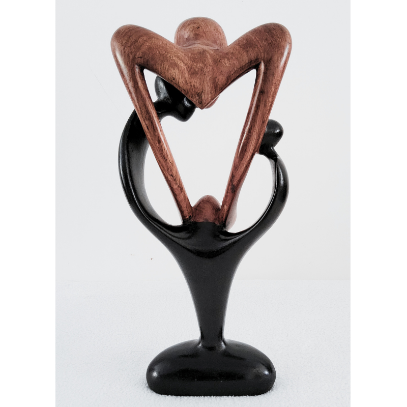 Sculpture en Bois « Family » – Cœur Parent-Enfant en Bois Bicolore 38 cm