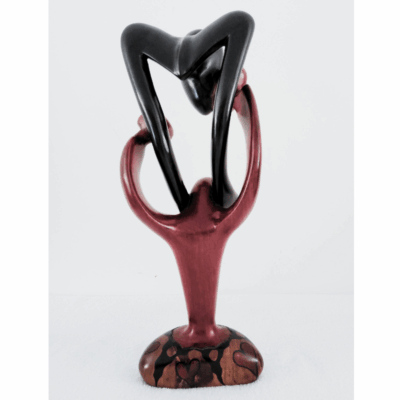 Sculpture en Bois « Family 50 » – Étreinte Parent-Enfant Bois Rouge & Noir 50 cm