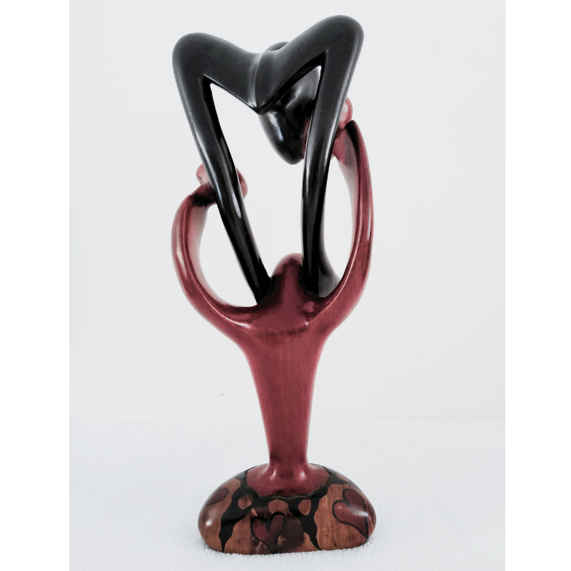 Sculpture en Bois « Family 50 » – Étreinte Parent-Enfant Bois Rouge & Noir 50 cm