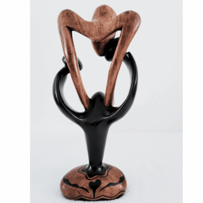 Sculpture en Bois « Family » – Étreinte Parent-Enfant Bois Bicolore 47,5 cm