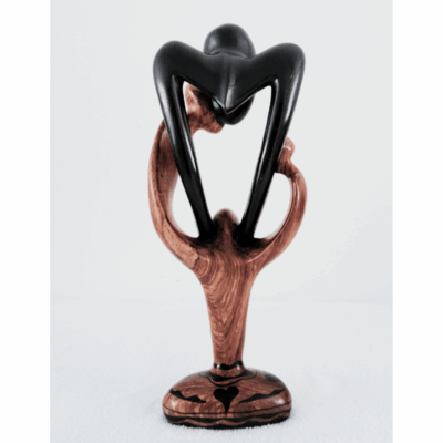 Sculpture en Bois « Family » – Étreinte Parent-Enfant Bois Bicolore 41 cm