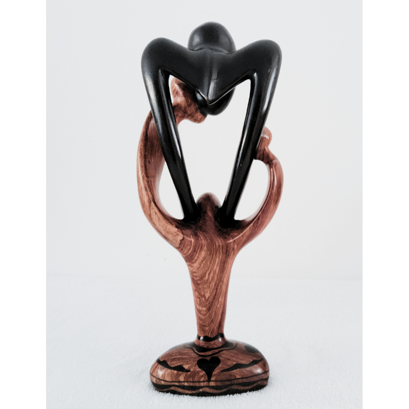 Sculpture en Bois « Family » – Étreinte Parent-Enfant Bois Bicolore 41 cm