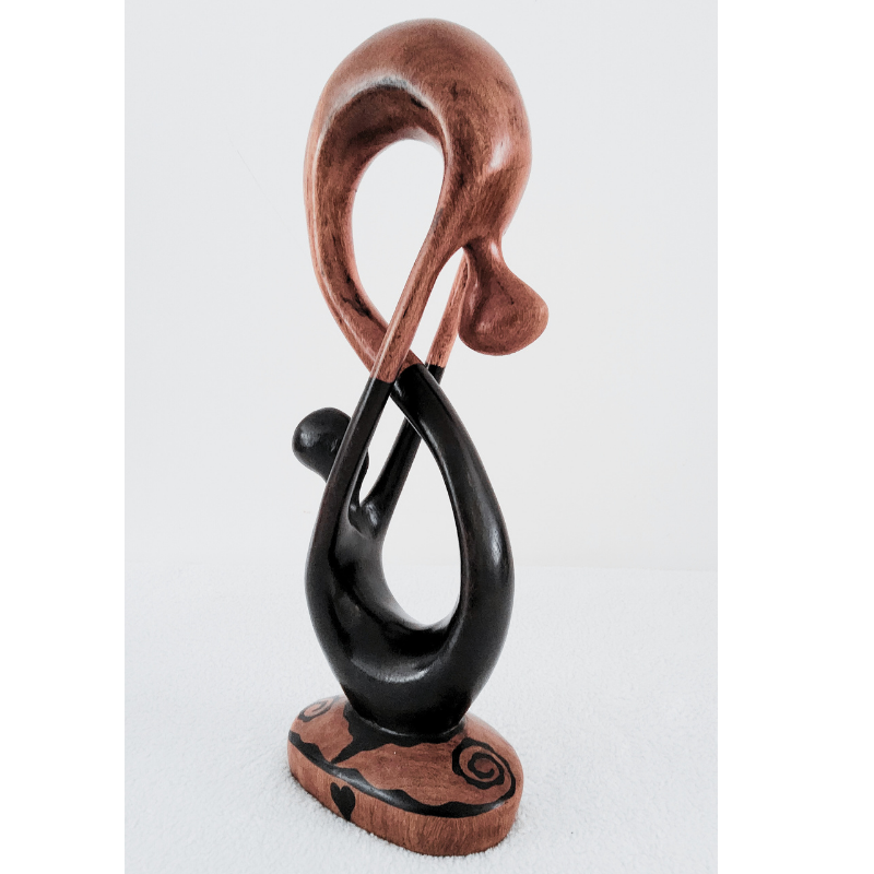Sculpture en Bois « Couple Entrelacé » – Bois Bicolore 28 cm