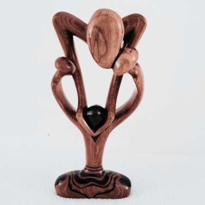 Familly 32 Sculpture en Bois « Family » – Cœur Protecteur en Bois 32 cm