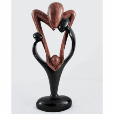 Sculpture en Bois « Family » – Cœur Parent-Enfant en Bois Bicolore 38 cm