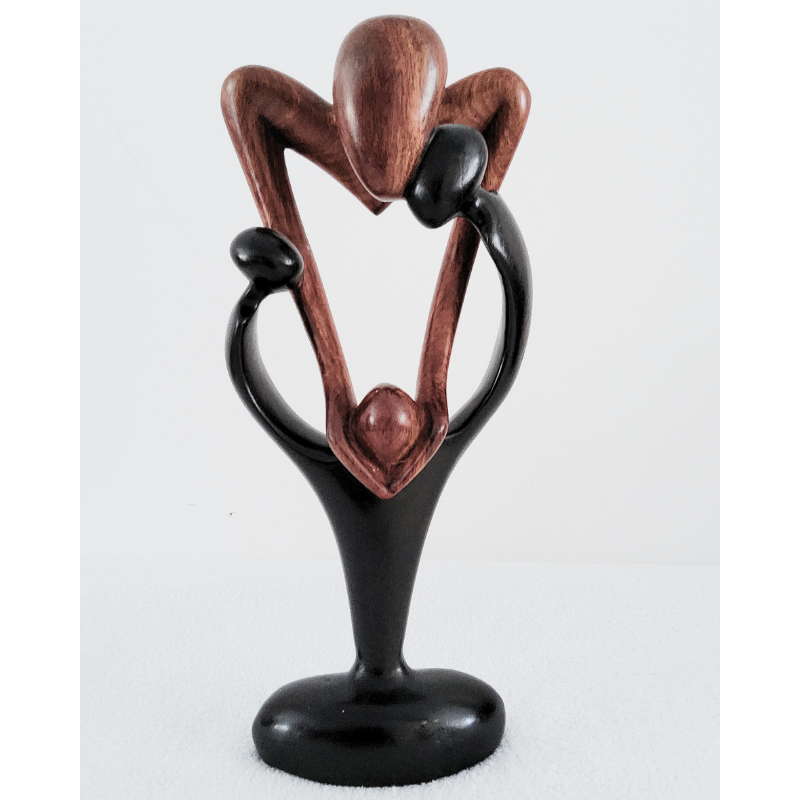 Sculpture en Bois « Family » – Cœur Parent-Enfant en Bois Bicolore 38 cm