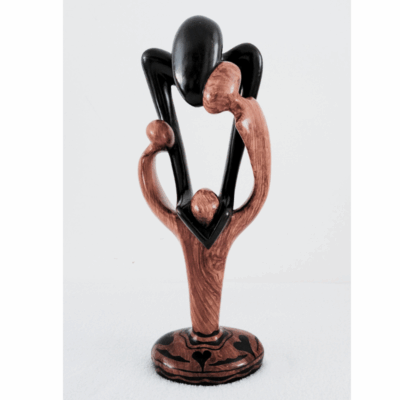 Sculpture en Bois « Family » – Étreinte Parent-Enfant Bois Bicolore 41 cm