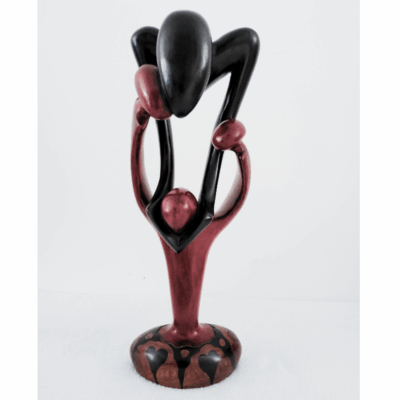 Sculpture en Bois « Family 50 » – Étreinte Parent-Enfant Bois Rouge & Noir 50 cm