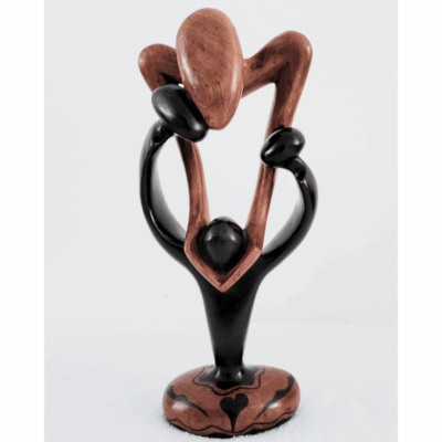 Sculpture en Bois « Family » – Étreinte Parent-Enfant Bois Bicolore 47,5 cm