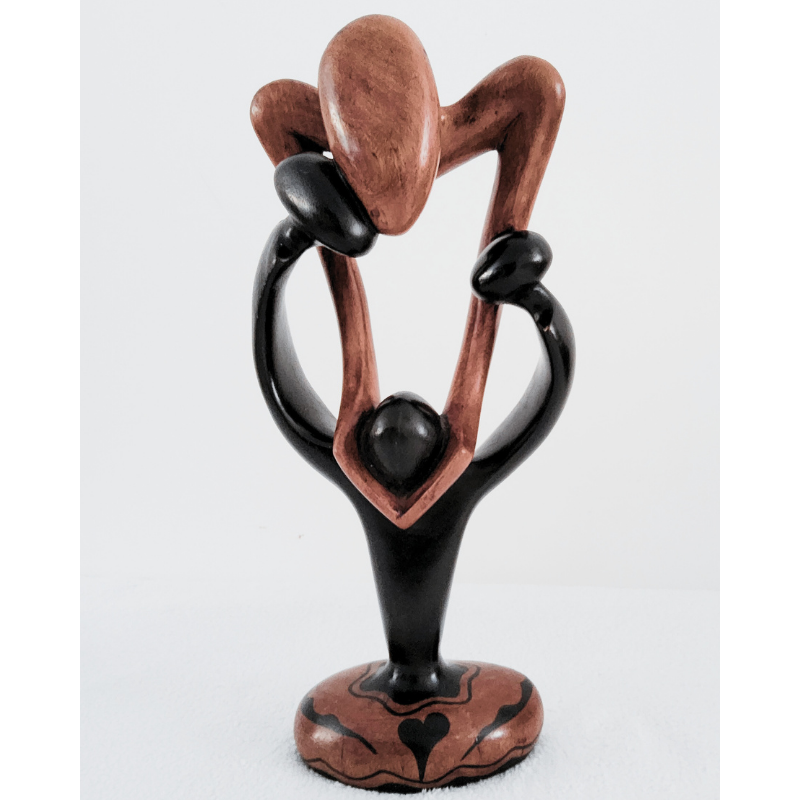 Sculpture en Bois « Family » – Étreinte Parent-Enfant Bois Bicolore 47,5 cm