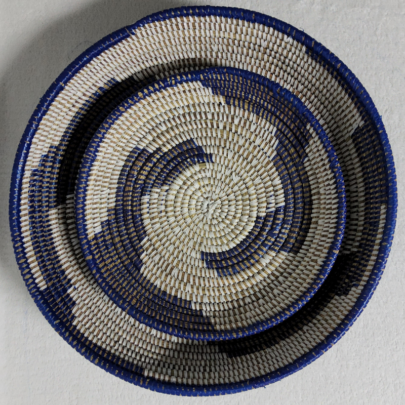 Félé Félé bleu marine_blanc Set de 2 Corbeilles Tressées « Félé-Félé » (Ø 38 cm / 30 cm)