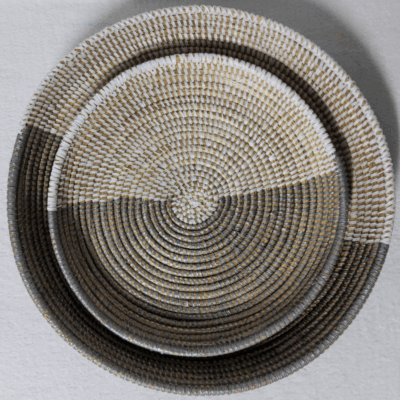 Félé Félé gris_blanc lune Set de 2 Corbeilles Tressées « Félé-Félé » (Ø 38 cm / 30 cm)