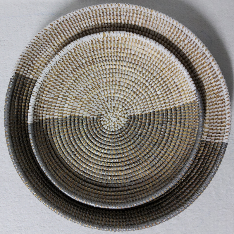 Félé Félé gris_blanc lune Set de 2 Corbeilles Tressées « Félé-Félé » (Ø 38 cm / 30 cm)