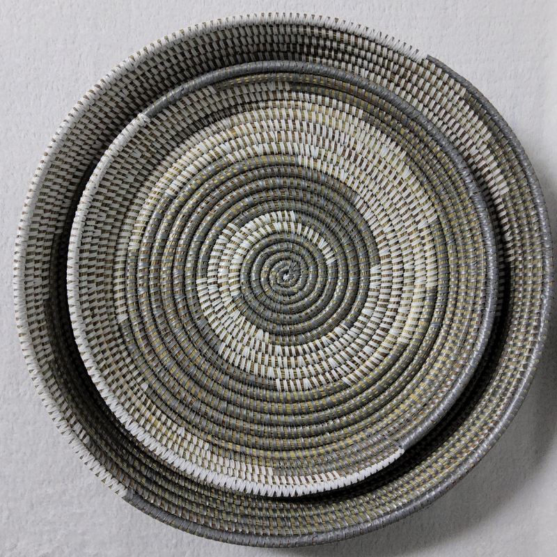 Félé Félé gris_blanc tourbillon Set de 2 Corbeilles Tressées « Félé-Félé » (Ø 38 cm / 30 cm)