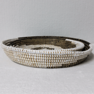 Félé Félé marron_blanc turbillon Set de 2 Corbeilles Tressées « Félé-Félé » (Ø 38 cm / 30 cm)