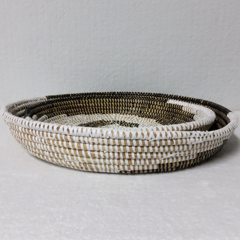 Félé Félé marron_blanc turbillon Set de 2 Corbeilles Tressées « Félé-Félé » (Ø 38 cm / 30 cm)