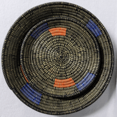 Félé Félé marron_bleu orange Set de 2 Corbeilles Tressées « Félé-Félé » (Ø 38 cm / 30 cm)