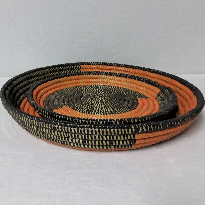 Félé Félé marron_orange Set de 2 Corbeilles Tressées « Félé-Félé » (Ø 38 cm / 30 cm)