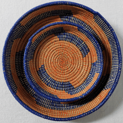 Félé Félé orange_bleu marine Set de 2 Corbeilles Tressées « Félé-Félé » (Ø 38 cm / 30 cm)