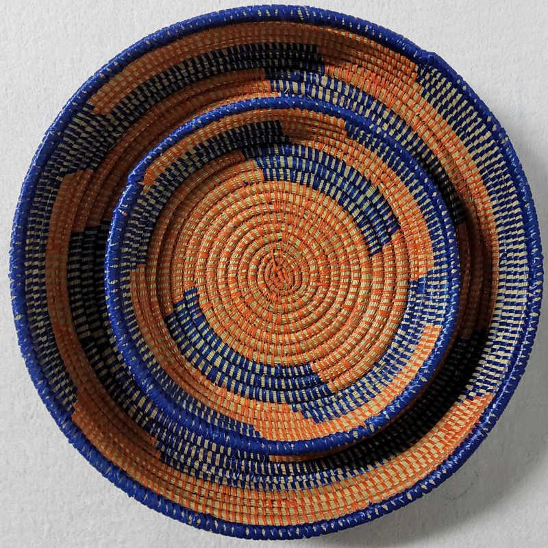Félé Félé orange_bleu marine Set de 2 Corbeilles Tressées « Félé-Félé » (Ø 38 cm / 30 cm)