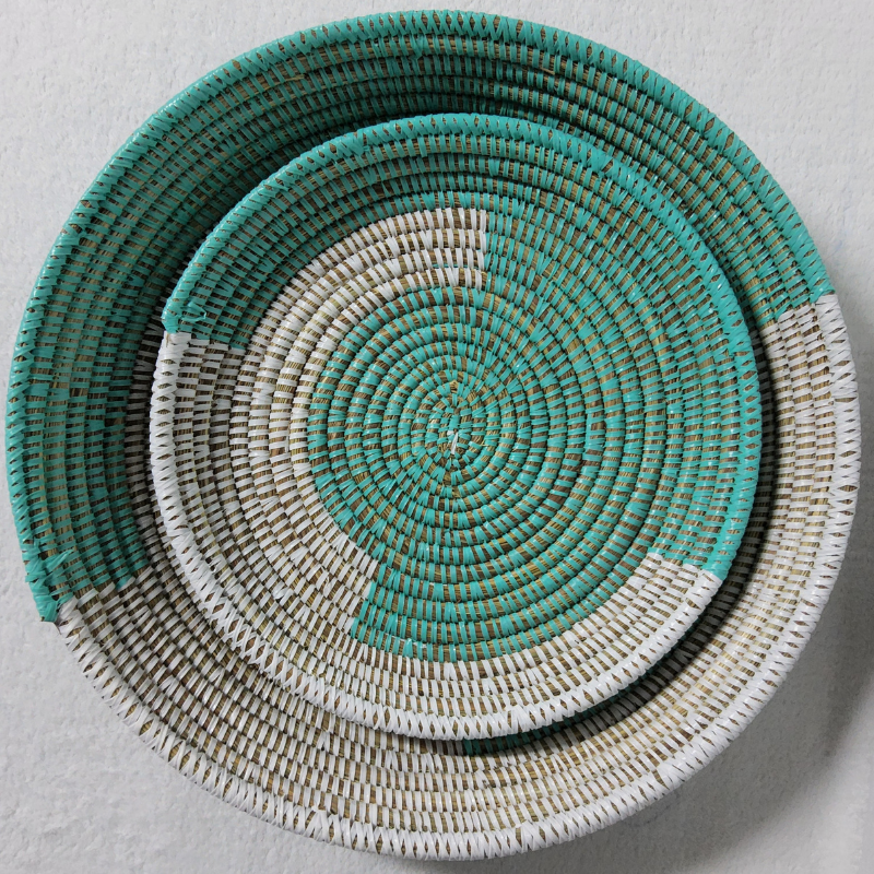 Félé Félé vert fluo_blanc Set de 2 Corbeilles Tressées « Félé-Félé » (Ø 38 cm / 30 cm)