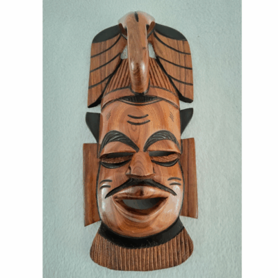 Masque Africain 33-14 Masque Africain en Bois – Visage Rieur Naturel 33 × 14 cm