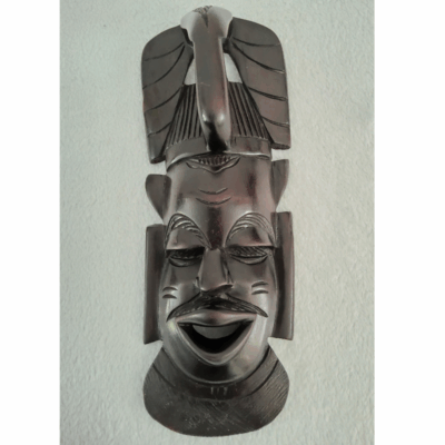 Masque Africain en Bois – Visage Rieur 32 × 13 cm