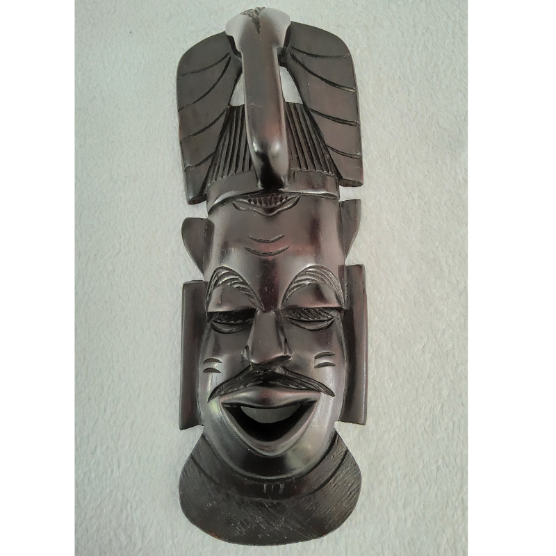 Masque Africain en Bois – Visage Rieur 32 × 13 cm