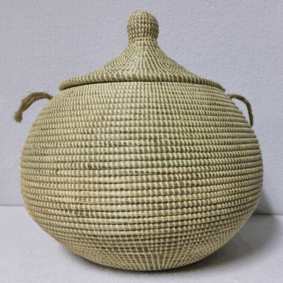 NDAL SIMPLE beige Panier « Ndal » – Panier Tissé à Couvercle Ø 30 cm • H 44 cm