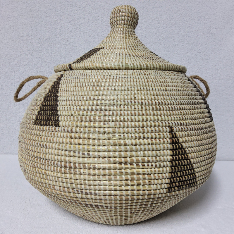 NDAL SIMPLE beige_noir Panier « Ndal » – Panier Tissé à Couvercle Ø 30 cm • H 44 cm