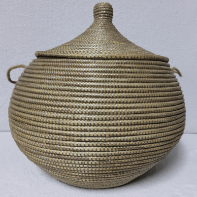 NDAL SIMPLE gris clair Panier « Ndal » – Panier Tissé à Couvercle Ø 30 cm • H 44 cm