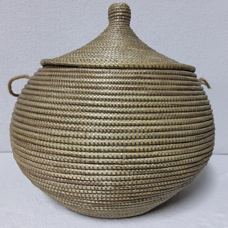 NDAL SIMPLE gris clair Panier « Ndal » – Panier Tissé à Couvercle Ø 30 cm • H 44 cm