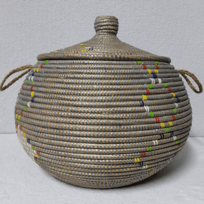 NDAL SIMPLE gris_multicolore Panier « Ndal » – Panier Tissé à Couvercle Ø 30 cm • H 44 cm