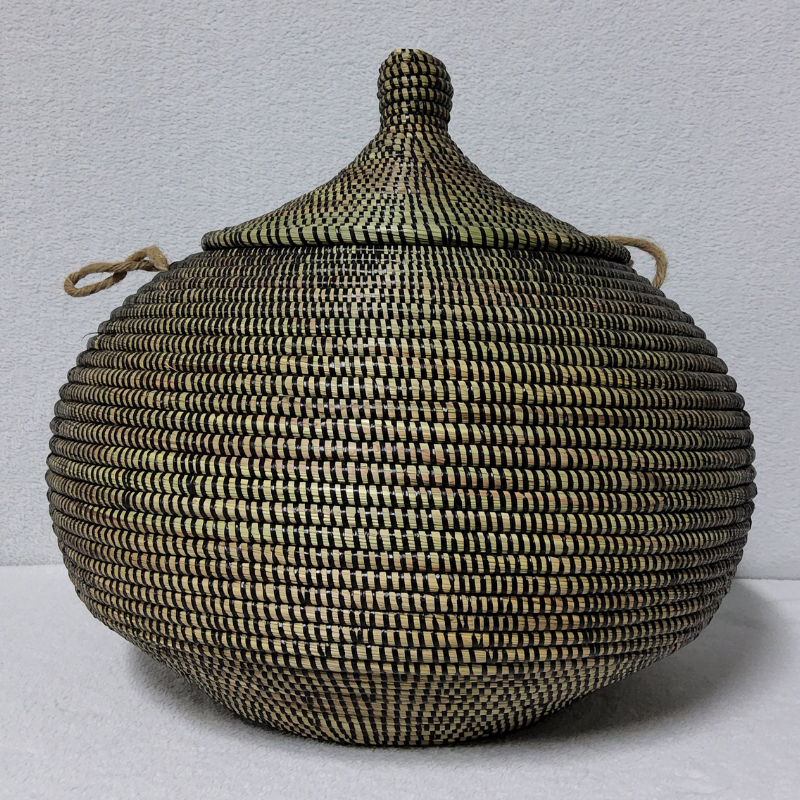 NDAL SIMPLE noir Panier « Ndal » – Panier Tissé à Couvercle Ø 30 cm • H 44 cm