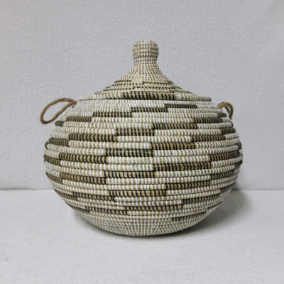 NDAL SIMPLE noir_blanc Panier « Ndal » – Panier Tissé à Couvercle Ø 30 cm • H 44 cm