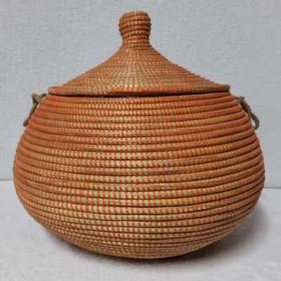 NDAL SIMPLE orange Panier « Ndal » – Panier Tissé à Couvercle Ø 30 cm • H 44 cm