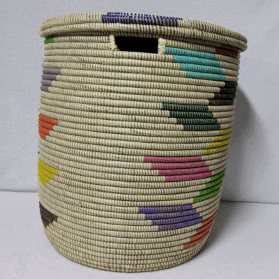 NDEUTE beige_multicolore (2) Panier « Ndeute » – Grand Panier Cylindrique Ø 45 cm • H 51 cm