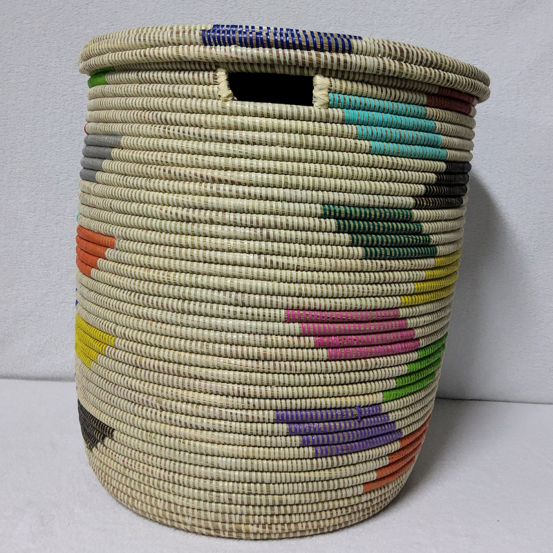 NDEUTE beige_multicolore (2) Panier « Ndeute » – Grand Panier Cylindrique Ø 45 cm • H 51 cm