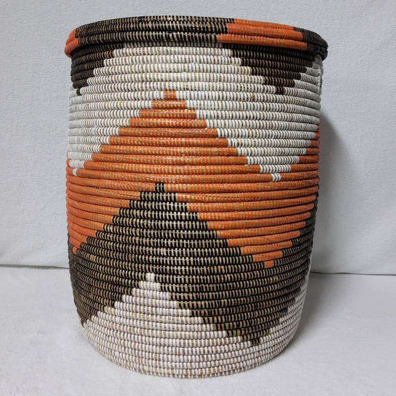 NDEUTE blanc_noir_orange Panier « Ndeute » – Grand Panier Cylindrique Ø 45 cm • H 51 cm