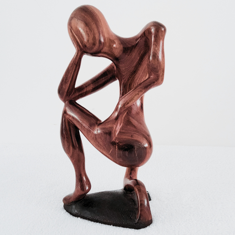 Sculpture en Bois « Le Penseur » – Silhouette Contemplative en Bois 28 cm (orientation droite)