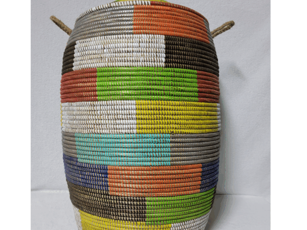 SORORE XXL rectangles multicolores Panier à Linge & Rangement « Sorore » – Taille XXL Ø 42 cm • H 88 cm (couvercle inclus)