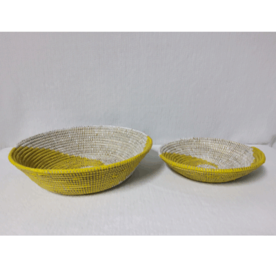 BOL Blanc_spirale jaune Set de 2 Bols Tissés